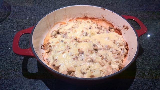 Mum's mushrooms and potato bake
