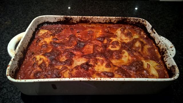 Beef ragu & garlic potato bake