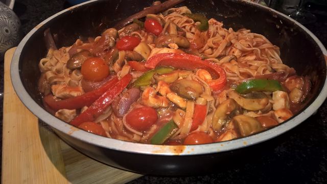 Chicken, mushrooms & capsicum pasta