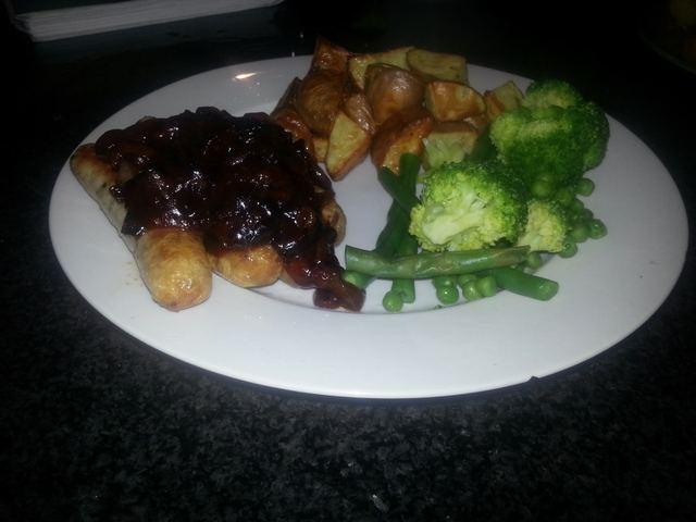 Bangers and mash with onion gravy