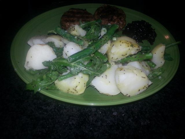 Rissoles with hot potato salad