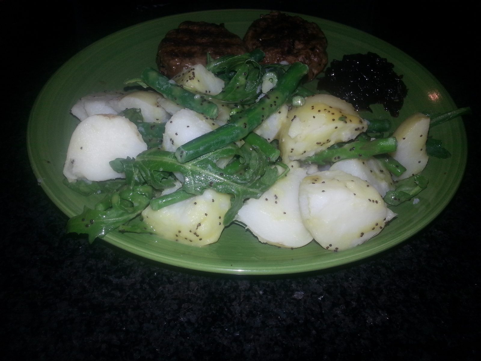 Rissoles with hot potato salad