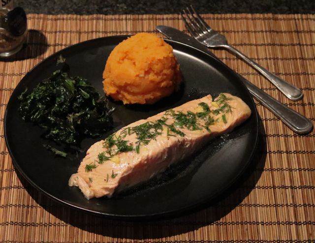 Baked salmon with sweet potato mash