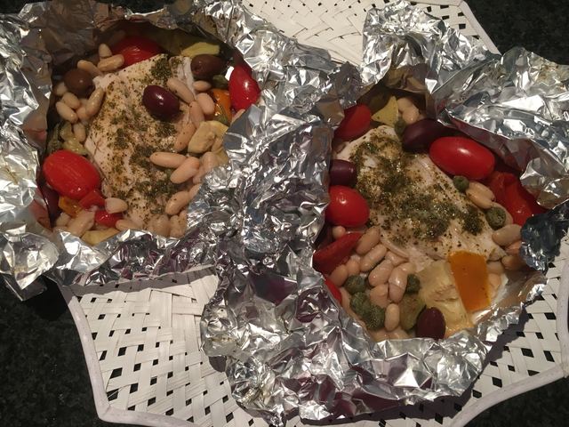 Antipasto fish parcels