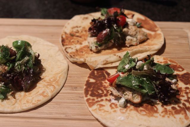 Chicken pita with greek salad and grilled zucchini