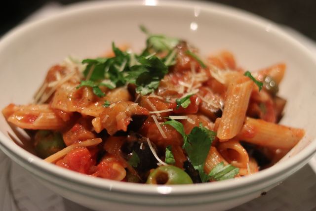 Penne with eggplant caponata